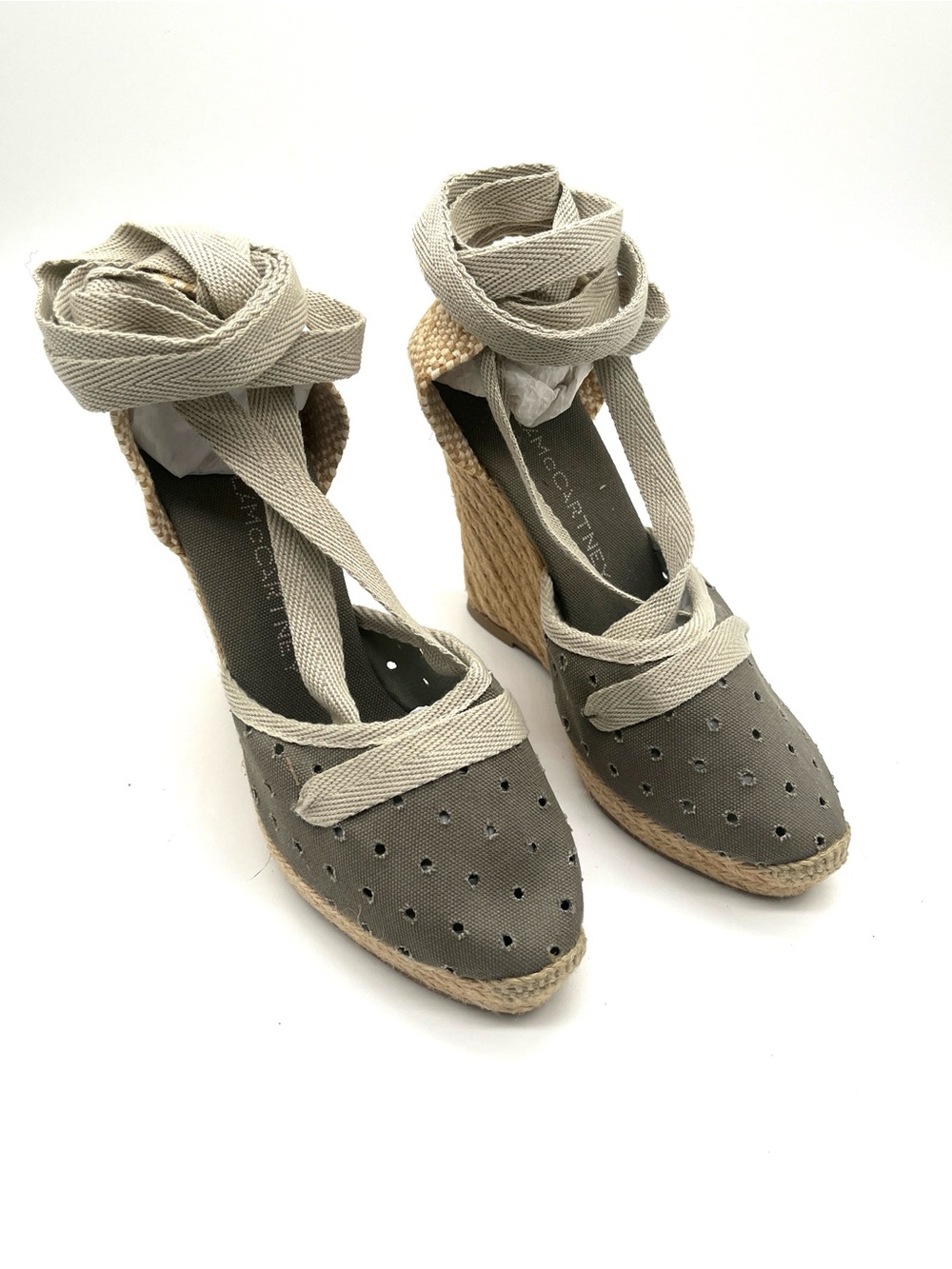 Stella McCartney fabric espadrilles. Ankle wrap wedge . Like new. Size 37.